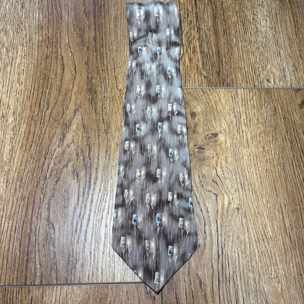 Don Loper Beverly Hills VTG 100% Silk Tie Brown Abstract Floral Made in USA